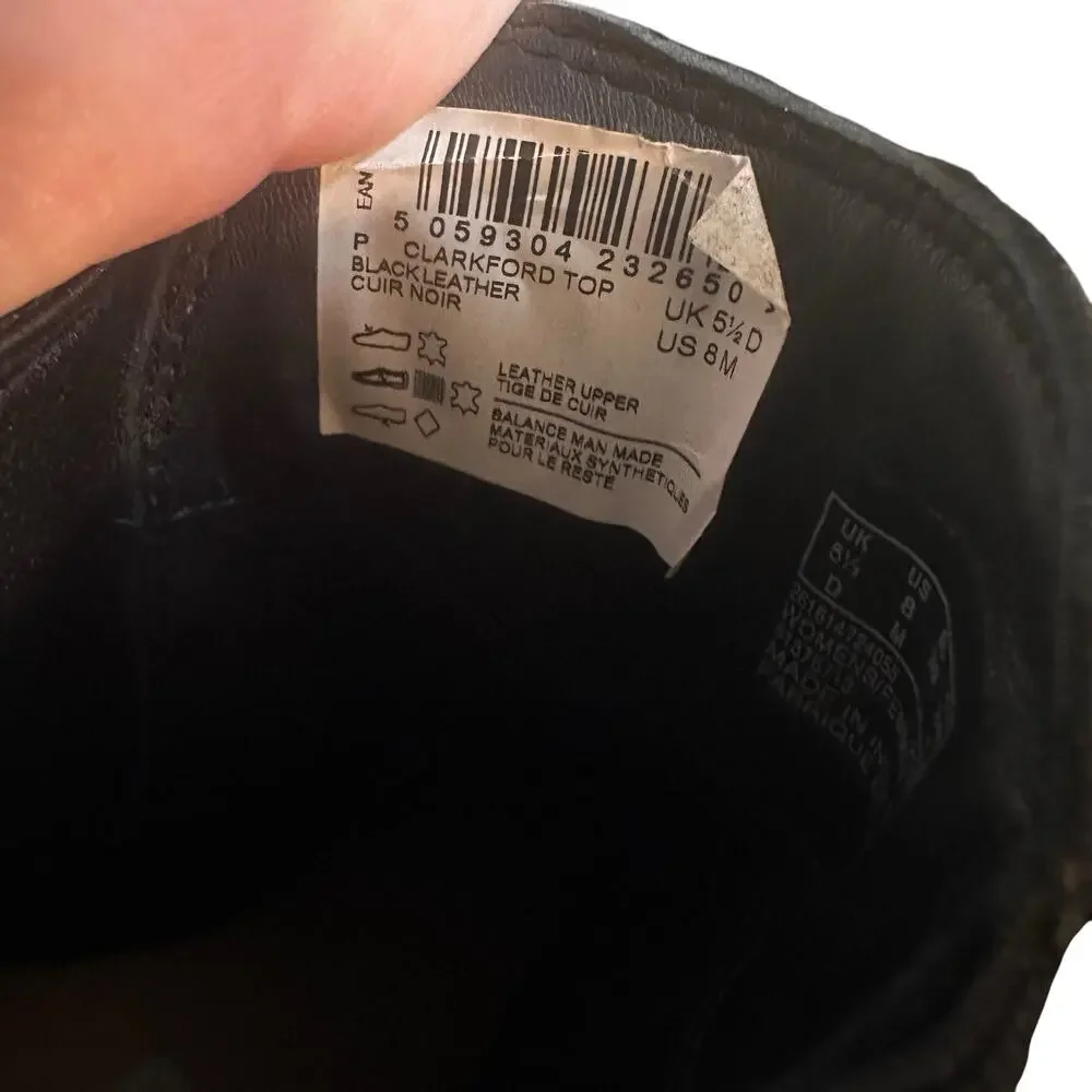 Clarks Clarkford Top Black Leather Wedge Boots US 8 EU 39